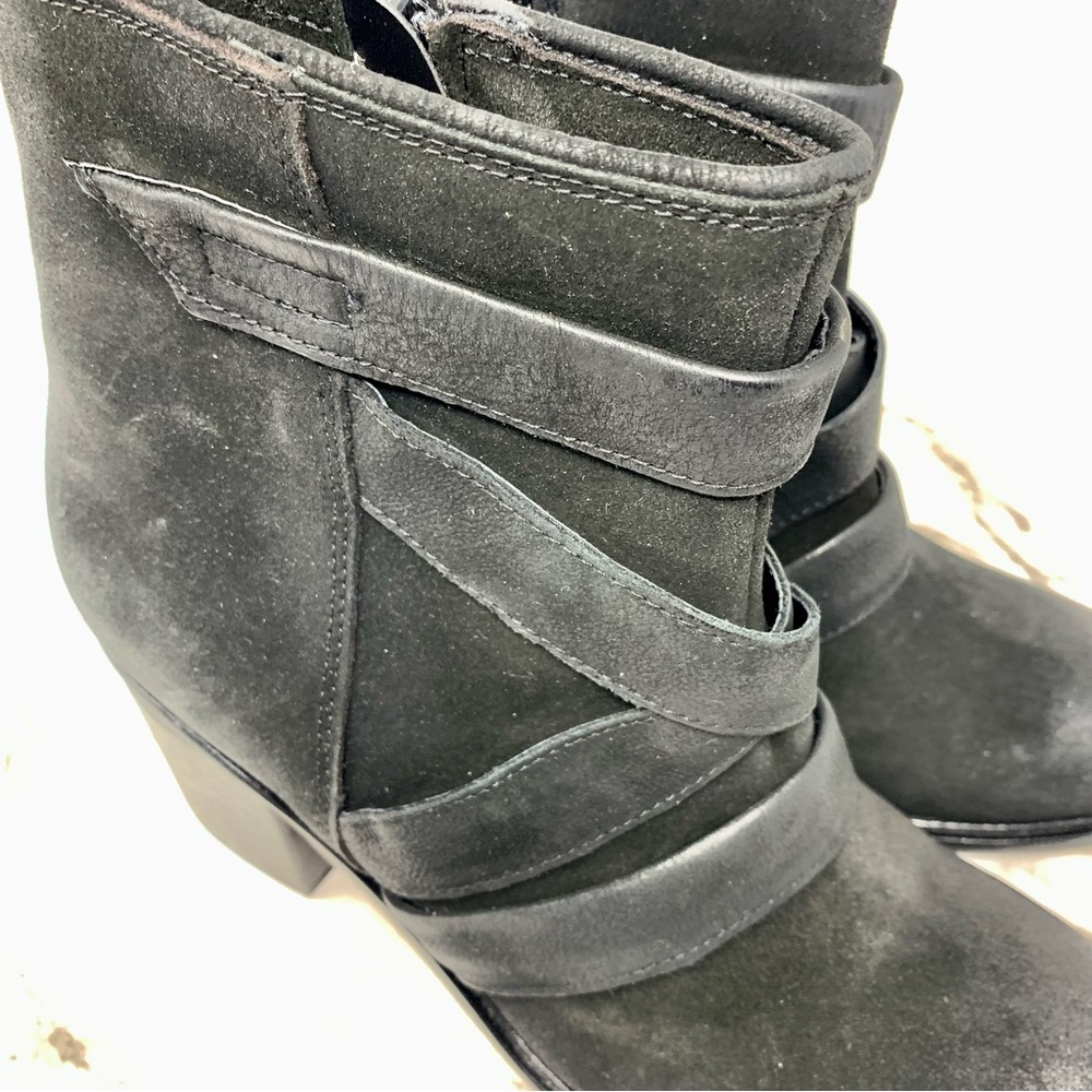 Miz Mooz Jalissa Black Leather Strappy Booties 40 Goth Moto Edgy Comfy Bohemian - Picture 9 of 16